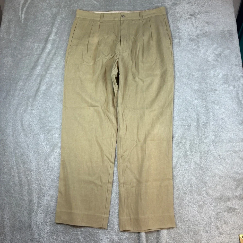 Tommy Bahama Pants Men 35x30 (Fits 36x30) Pleated Silk Blend Khaki Luxury Island
